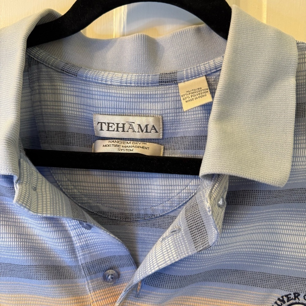 TEHAMA Blue Striped Polo Shirt Classic Style with Silver Creek Country Club Logo - Picture 4 of 9